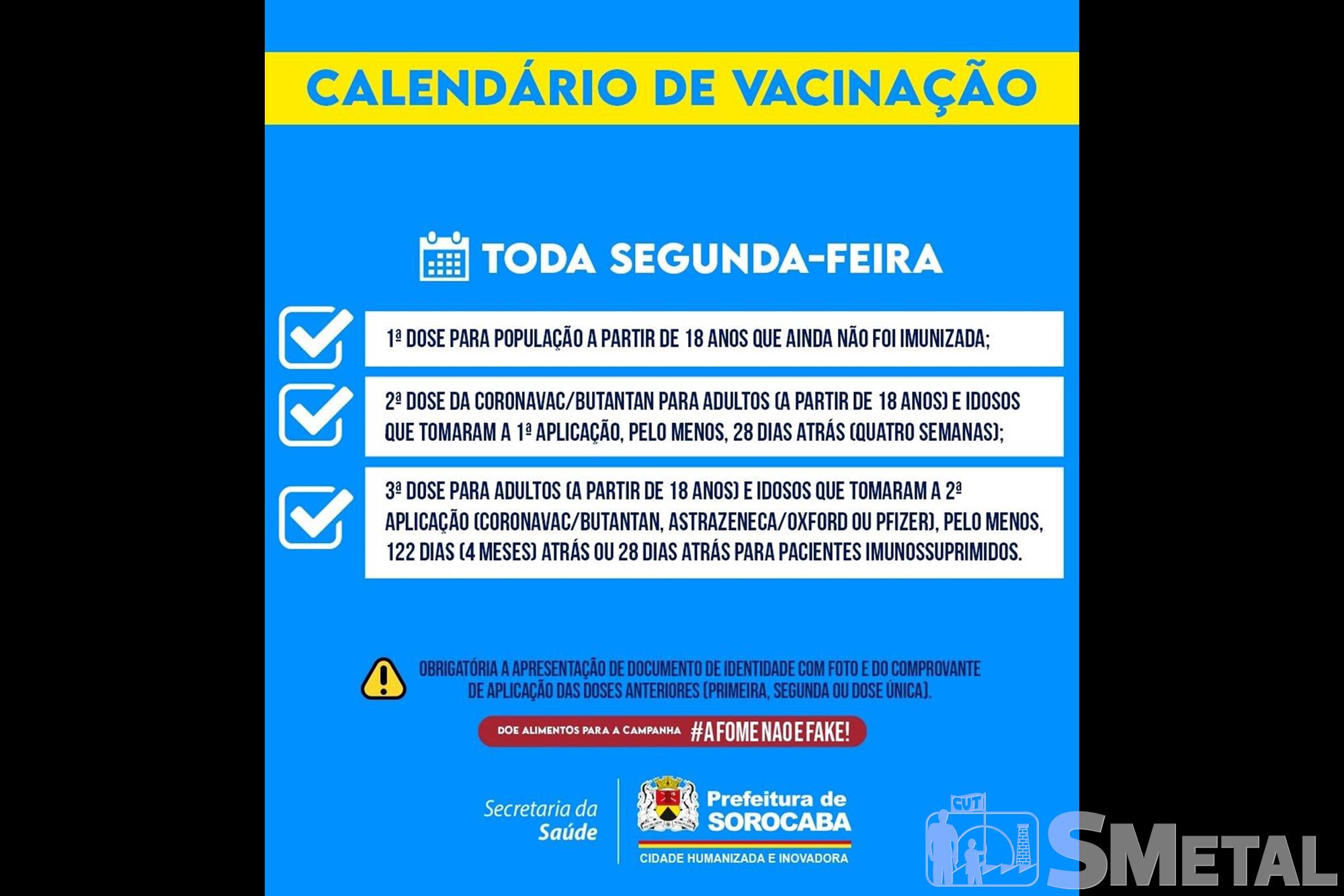 Confira novo calendário de vacinação contra Covid-19 em Sorocaba