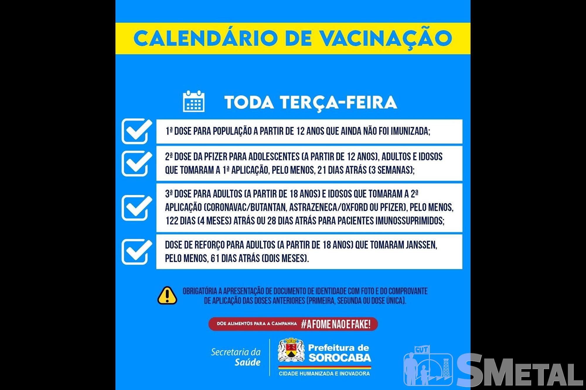 Confira novo calendário de vacinação contra Covid-19 em Sorocaba