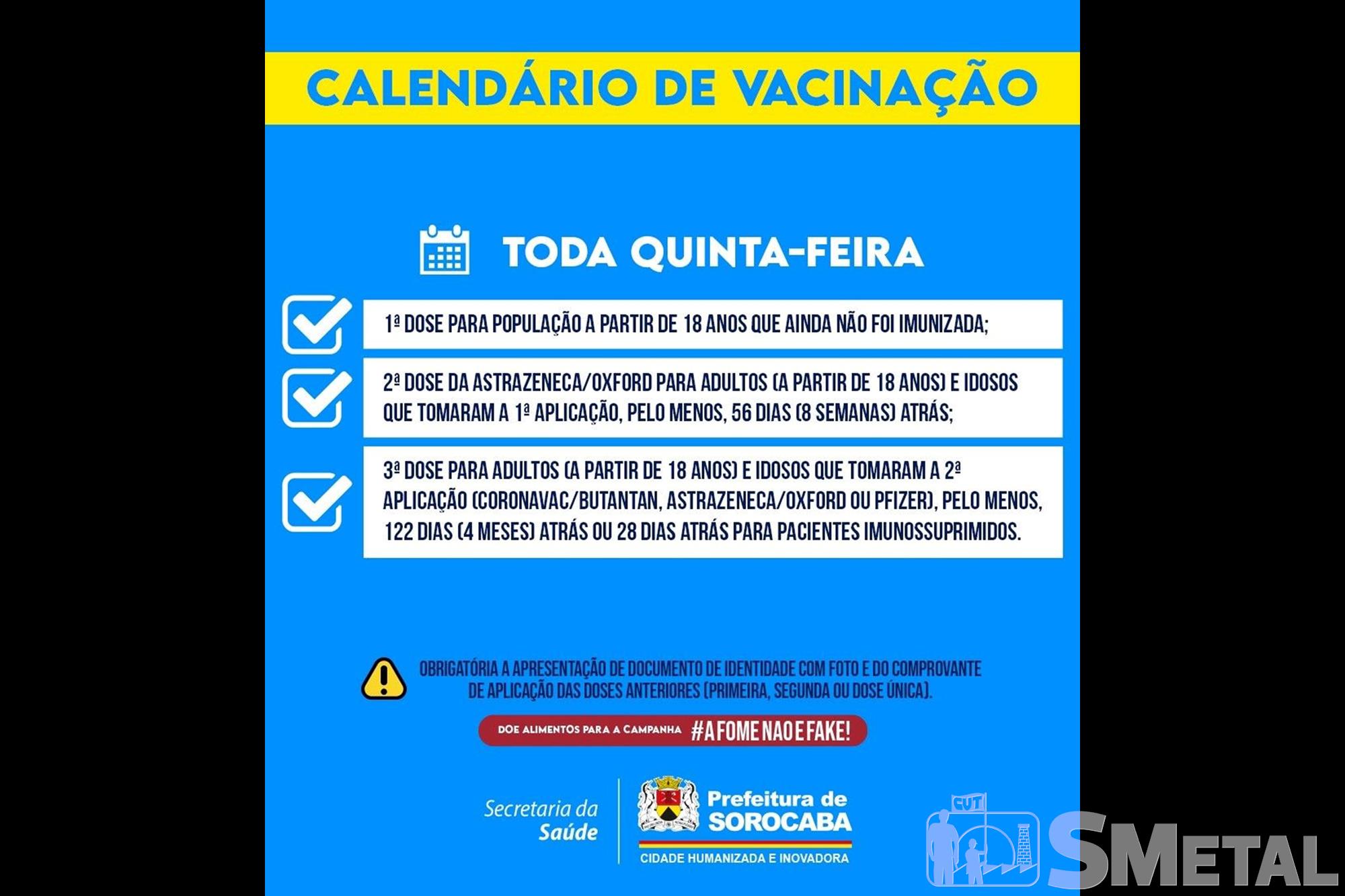 Confira novo calendário de vacinação contra Covid-19 em Sorocaba