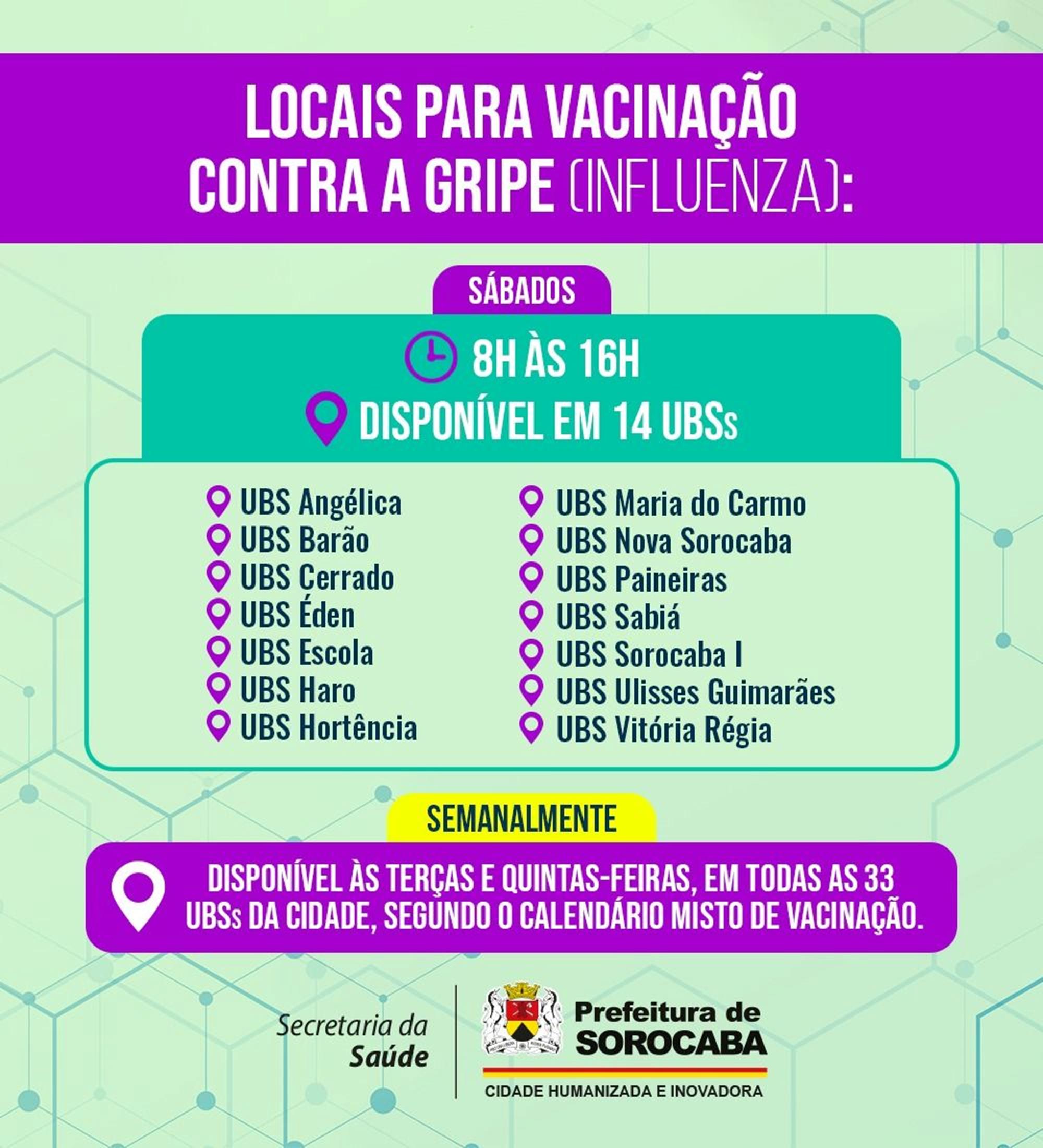 vacina, gripe, sorocaba, liberada, influenza, Divulgação / Prefeitura de Sorocaba